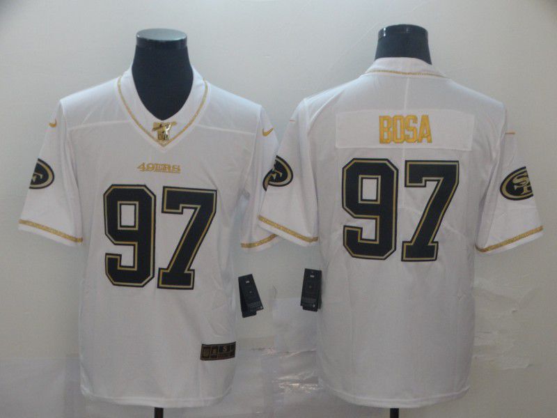 Men San Francisco 49ers 97 Bosa White Retro gold character Nike NFL Jerseys